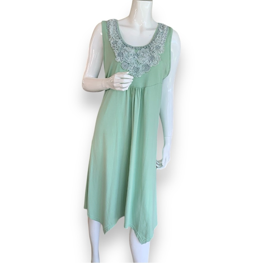 NOELLE COTTON BLEND SHEATH DRESS LIGHT GREEN WITH APPLIQUÉS WOMEN SIZE LARGE/XL